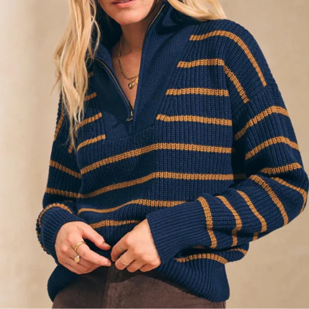 FAHERTY Mariner Sweater Navy Blazer Stripe Women's Size Small